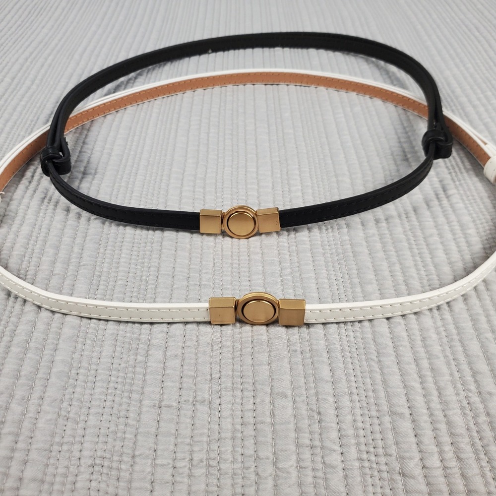 Skinny Belt Set Women OS Black White Gold Buckle Adjustable